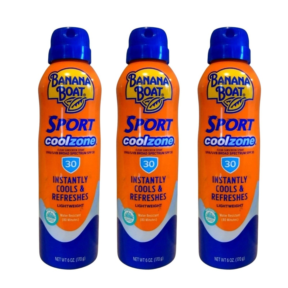 Banana Boat Sport CoolZone SPF 30 Clear Sunscreen Spray 6 oz Lot of 3 Exp 08/27